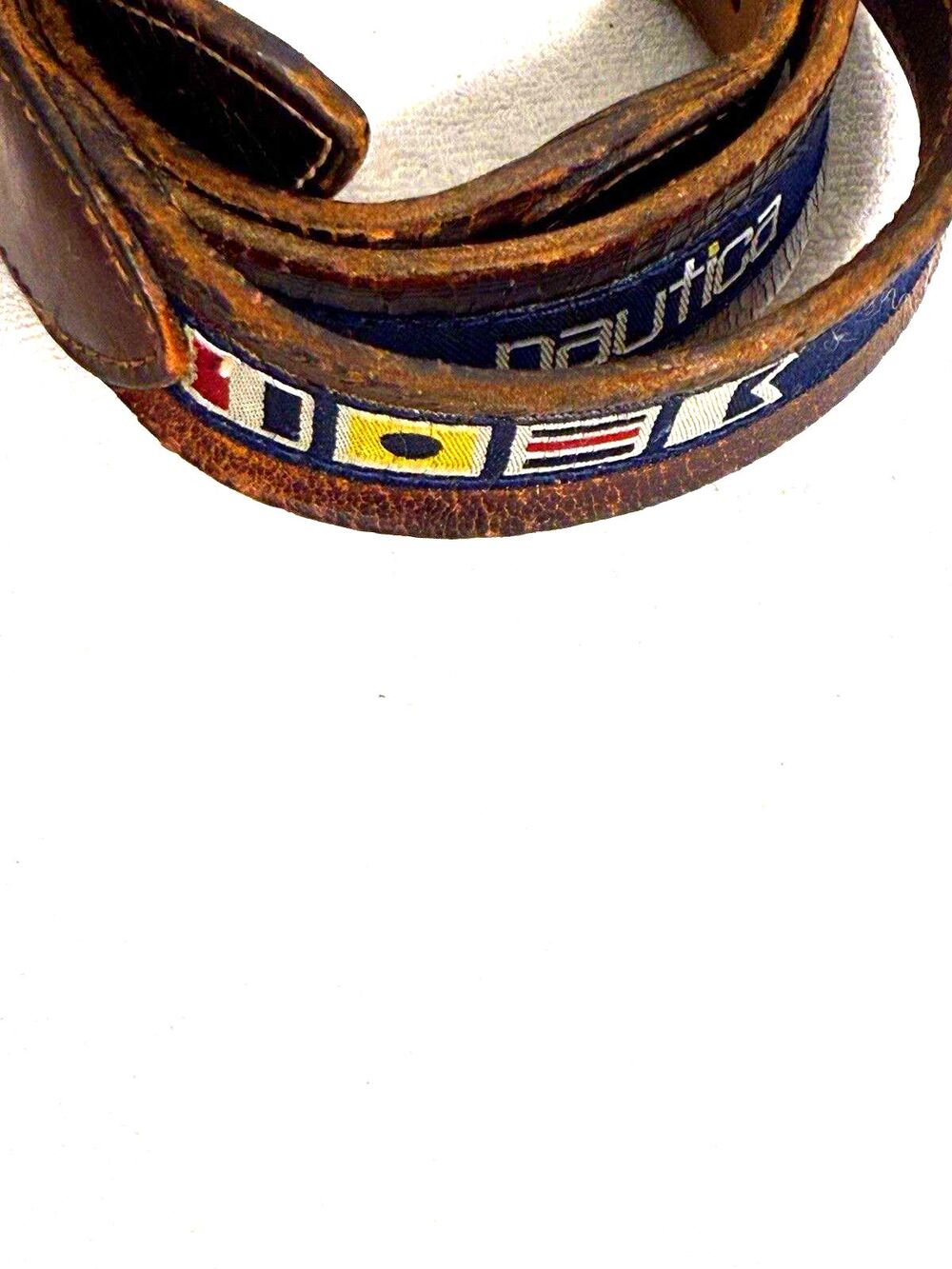 Natica Vintage belt nautical flag Oil Tanned Harness Leather Made In USA Size 36